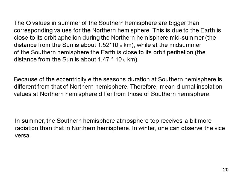 20 The Q values in summer of the Southern hemisphere are bigger than corresponding